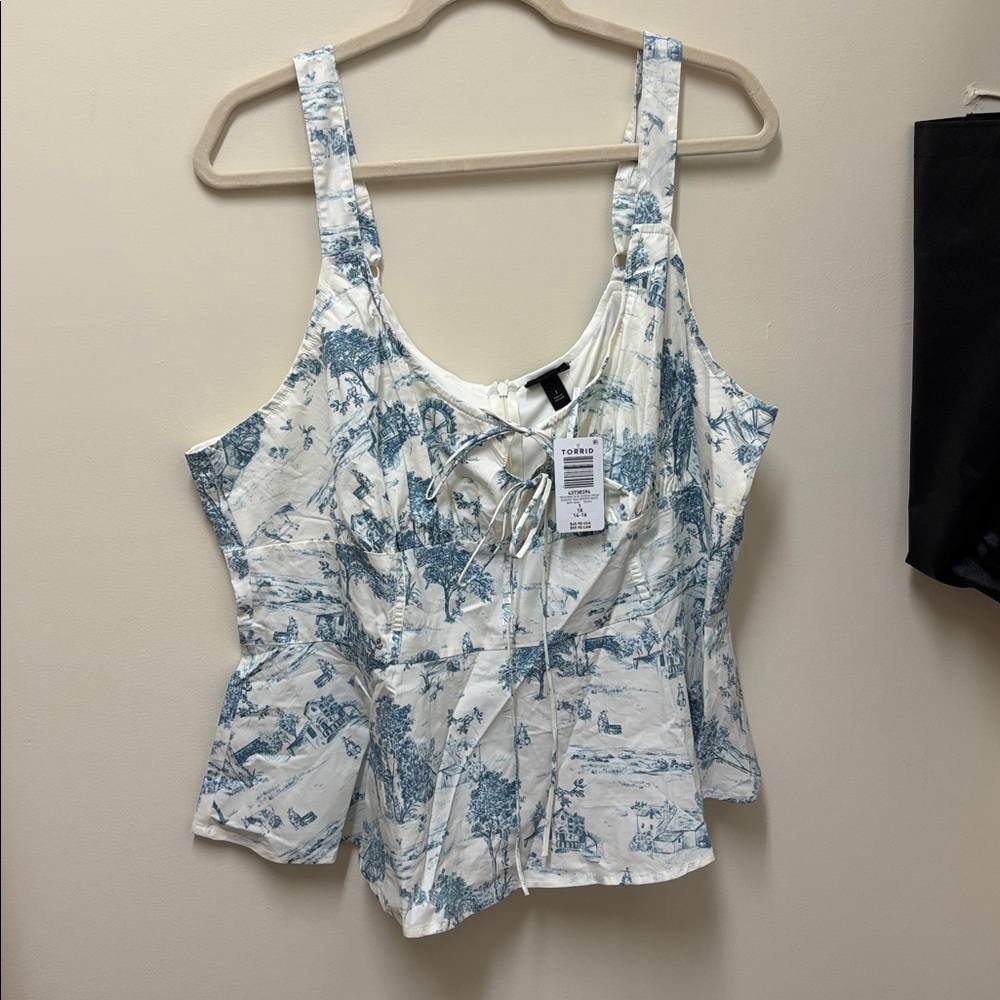 Torrid Blue and Cream Tie-Front Top